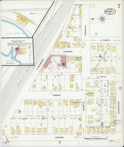 Sanborn Fire Insurance Map from Moberly, Randolph County, Missouri (1909), Sheet #0007 - Complete Map Set gallery image, historic Sanborn map, vintage wall art, Missouri Missouri