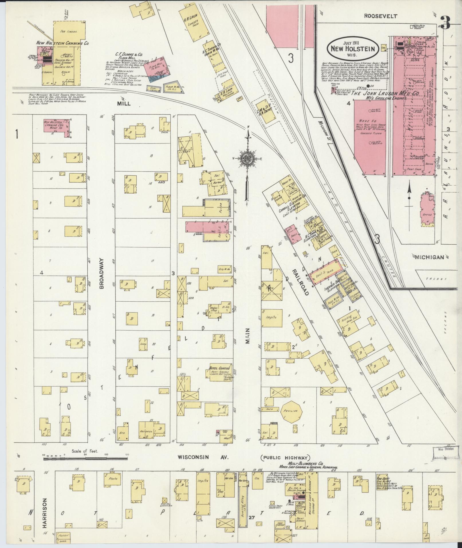 Sanborn Fire Insurance Map from New Holstein, Calumet County, Wisconsin (1911), Sheet #0003 - Complete Map Set gallery image, historic Sanborn map, vintage wall art, Wisconsin Wisconsin
