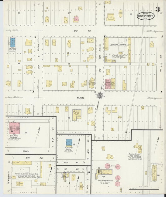 Sanborn Fire Insurance Map from Fort Pierre, Stanley County, South Dakota (1915), Sheet #0003 - Historic Sanborn Fire Insurance Map Print, vintage old map wall art, antique decor, genealogy gift, South Dakota South Dakota map
