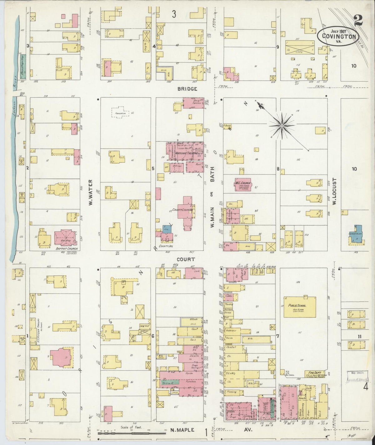 Sanborn Fire Insurance Map from Covington, Independent Cities, Virginia (1907), Sheet #0002 - Complete Map Set gallery image, historic Sanborn map, vintage wall art, Virginia Virginia