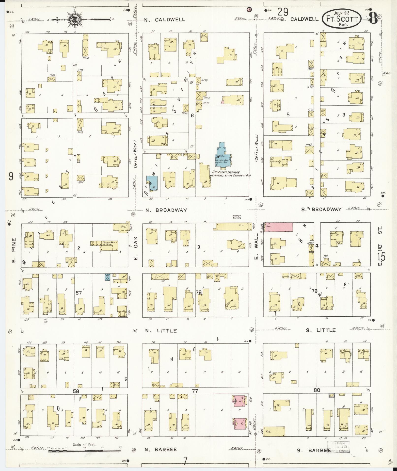 Sanborn Fire Insurance Map from Fort Scott, Bourbon County, Kansas (1912), Sheet #0008 - Historic Sanborn Fire Insurance Map Print, vintage old map wall art, antique decor, genealogy gift, Kansas Kansas map