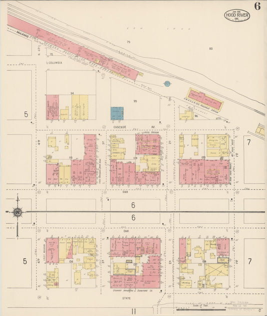 Sanborn Fire Insurance Map from Hood River, Hood River County, Oregon (1916), Sheet #0006 - Historic Sanborn Fire Insurance Map Print, vintage old map wall art, antique decor, genealogy gift, Oregon Oregon map