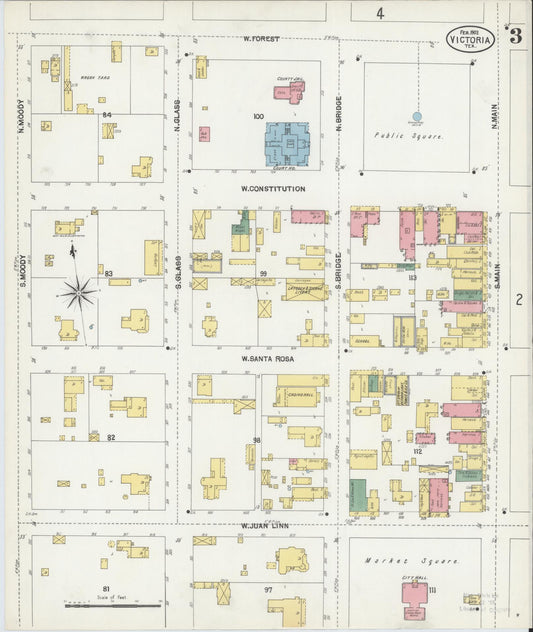 Sanborn Fire Insurance Map from Victoria, Victoria County, Texas (1902), Sheet #0003 - Historic Sanborn Fire Insurance Map Print, vintage old map wall art, antique decor, genealogy gift, Texas Texas map