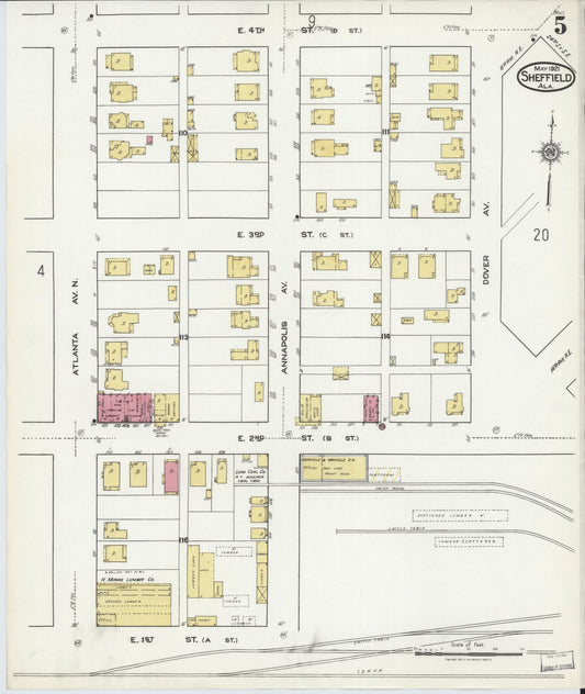Sanborn Fire Insurance Map from Sheffield, Colbert County, Alabama (1921), Sheet #0005 - Historic Sanborn Fire Insurance Map Print, vintage old map wall art, antique decor, genealogy gift, Alabama Alabama map