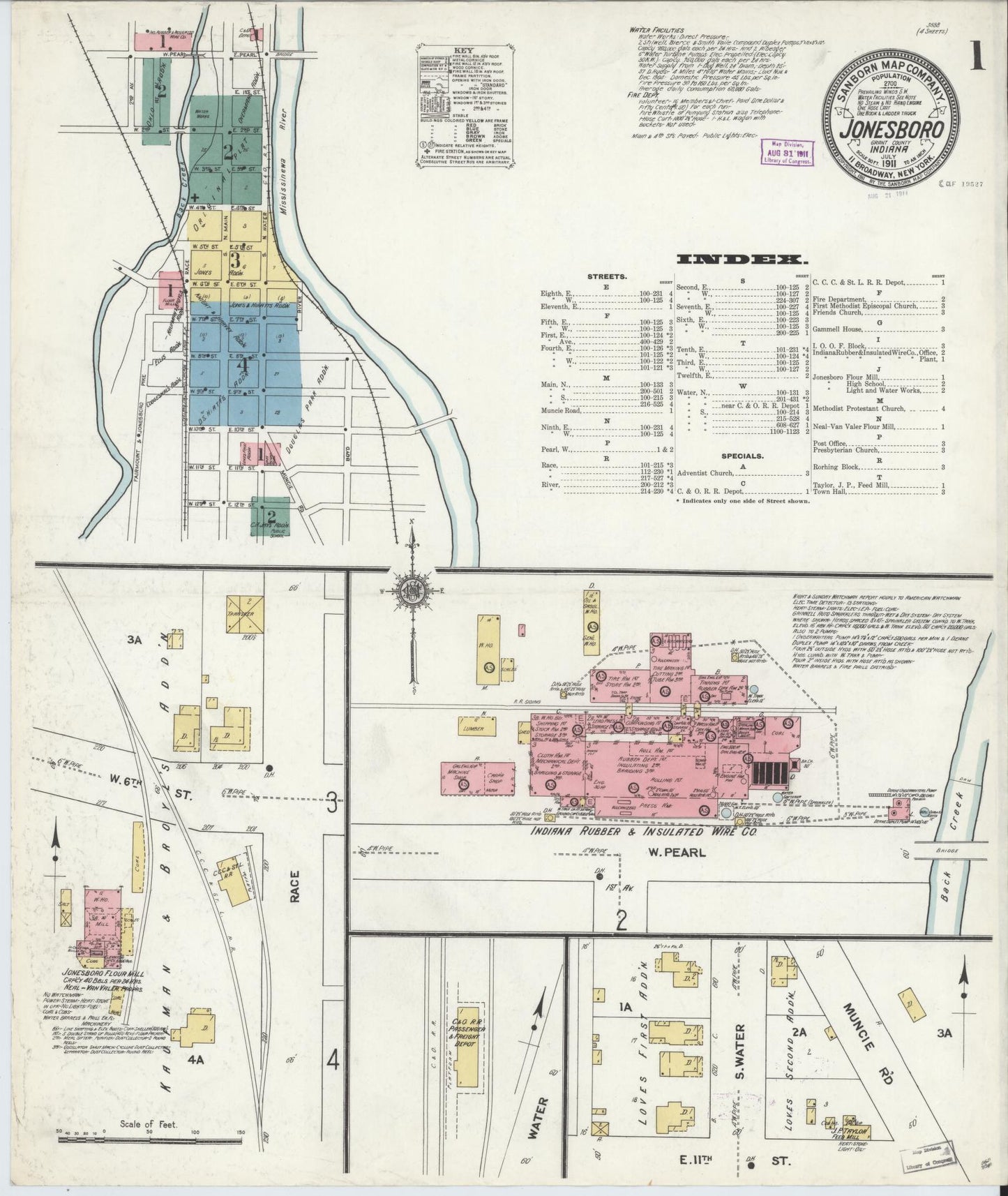 Sanborn Fire Insurance Map from Jonesboro, Grant County, Indiana (1911), Sheet #0001 - Historic Sanborn Fire Insurance Map Print, vintage old map wall art, antique decor, genealogy gift, Indiana Indiana map