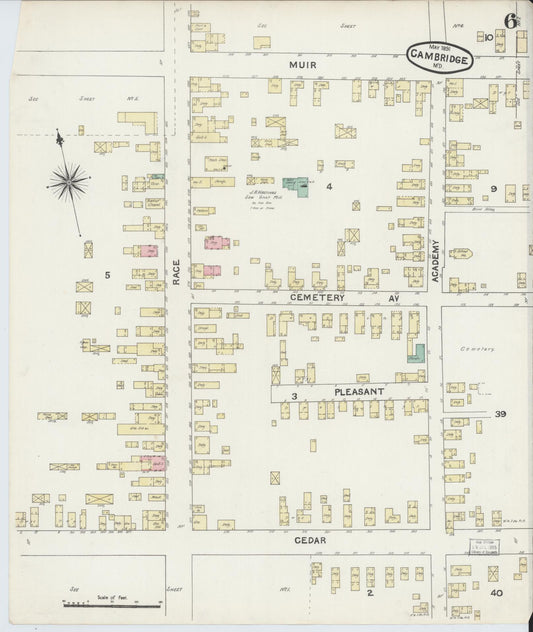Sanborn Fire Insurance Map from Cambridge, Dorchester County, Maryland (1891), Sheet #0006 - Historic Sanborn Fire Insurance Map Print, vintage old map wall art, antique decor, genealogy gift, Maryland Maryland map