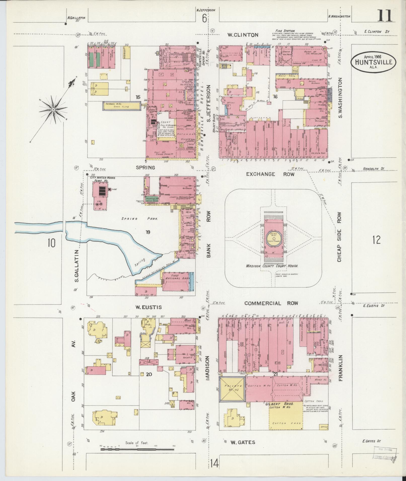 Sanborn Fire Insurance Map from Huntsville, Madison County, Alabama (1908), Sheet #0011 - Complete Map Set gallery image, historic Sanborn map, vintage wall art, Alabama Alabama