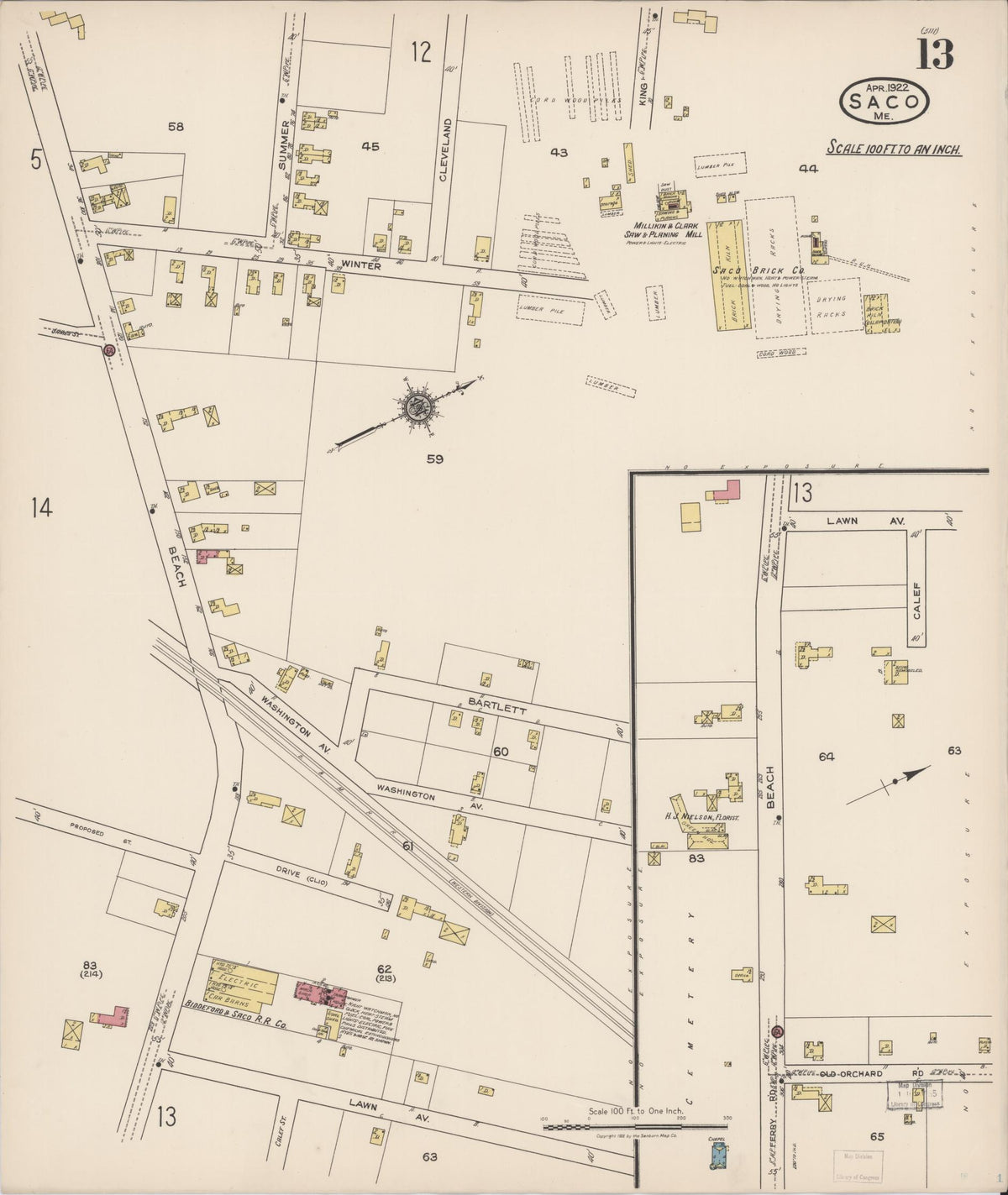 Sanborn Fire Insurance Map from Saco, York County, Maine (1922), Sheet #0013 - Historic Sanborn Fire Insurance Map Print, vintage old map wall art, antique decor, genealogy gift, Maine Maine map