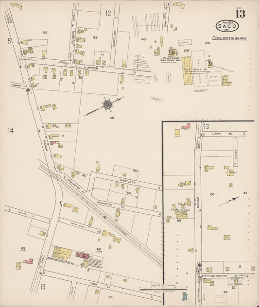 Sanborn Fire Insurance Map from Saco, York County, Maine (1922), Sheet #0013 - Historic Sanborn Fire Insurance Map Print, vintage old map wall art, antique decor, genealogy gift, Maine Maine map