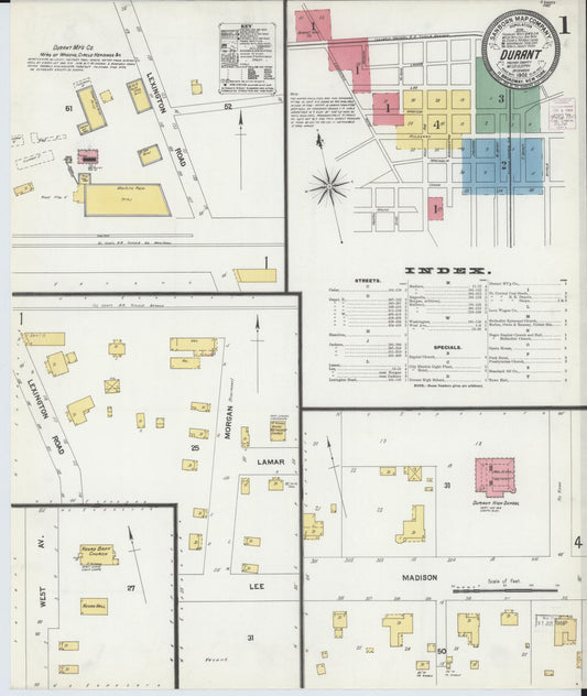 Sanborn Fire Insurance Map from Durant, Holmes County, Mississippi (1902), Sheet #0001 - Historic Sanborn Fire Insurance Map Print, vintage old map wall art, antique decor, genealogy gift, Mississippi Mississippi map