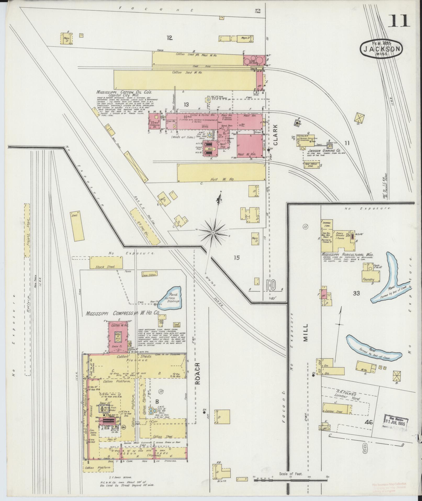 Sanborn Fire Insurance Map from Jackson, Hinds County, Mississippi (1895), Sheet #0011 - Complete Map Set gallery image, historic Sanborn map, vintage wall art, Mississippi Mississippi