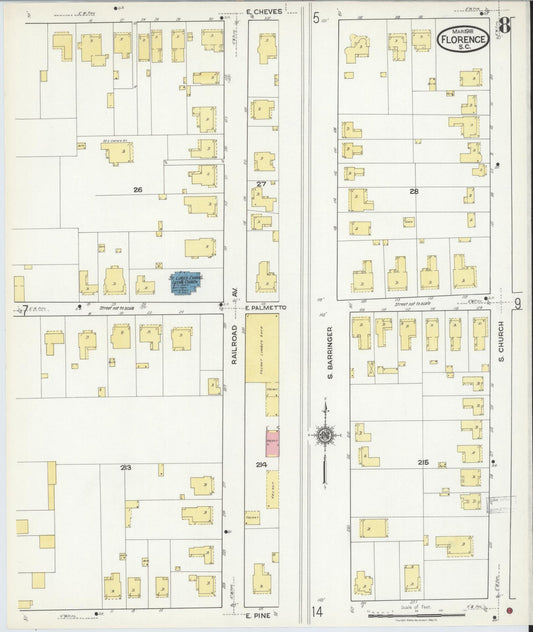 Sanborn Fire Insurance Map from Florence, Florence County, South Carolina (1918), Sheet #0008 - Historic Sanborn Fire Insurance Map Print, vintage old map wall art, antique decor, genealogy gift, South Carolina South Carolina map