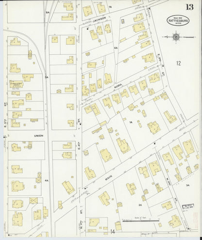 Sanborn Fire Insurance Map from Hattiesburg, Forrest County, Mississippi (1910), Sheet #0013 - Complete Map Set gallery image, historic Sanborn map, vintage wall art, Mississippi Mississippi