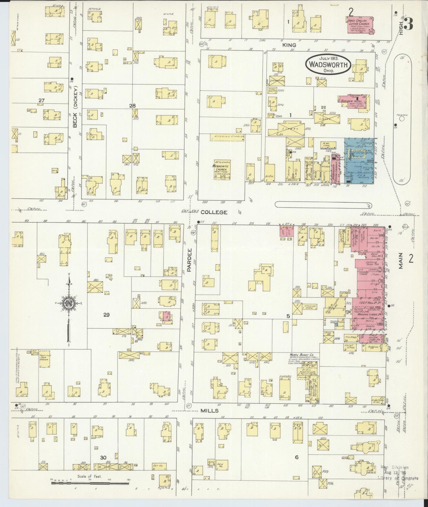 Sanborn Fire Insurance Map from Wadsworth, Medina County, Ohio (1913), Sheet #0003 - Historic Sanborn Fire Insurance Map Print, vintage old map wall art, antique decor, genealogy gift, Ohio Ohio map