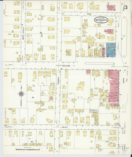 Sanborn Fire Insurance Map from Wadsworth, Medina County, Ohio (1913), Sheet #0003 - Historic Sanborn Fire Insurance Map Print, vintage old map wall art, antique decor, genealogy gift, Ohio Ohio map