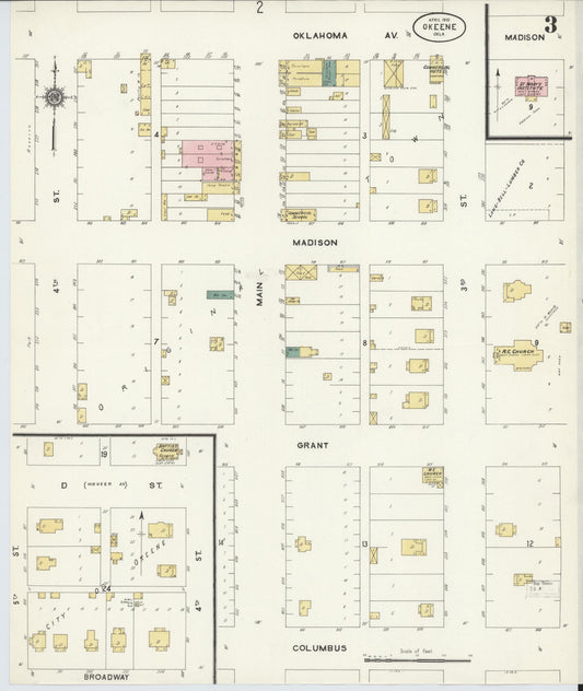 Sanborn Fire Insurance Map from Okeene, Blaine County, Oklahoma (1910), Sheet #0003 - Historic Sanborn Fire Insurance Map Print, vintage old map wall art, antique decor, genealogy gift, Oklahoma Oklahoma map