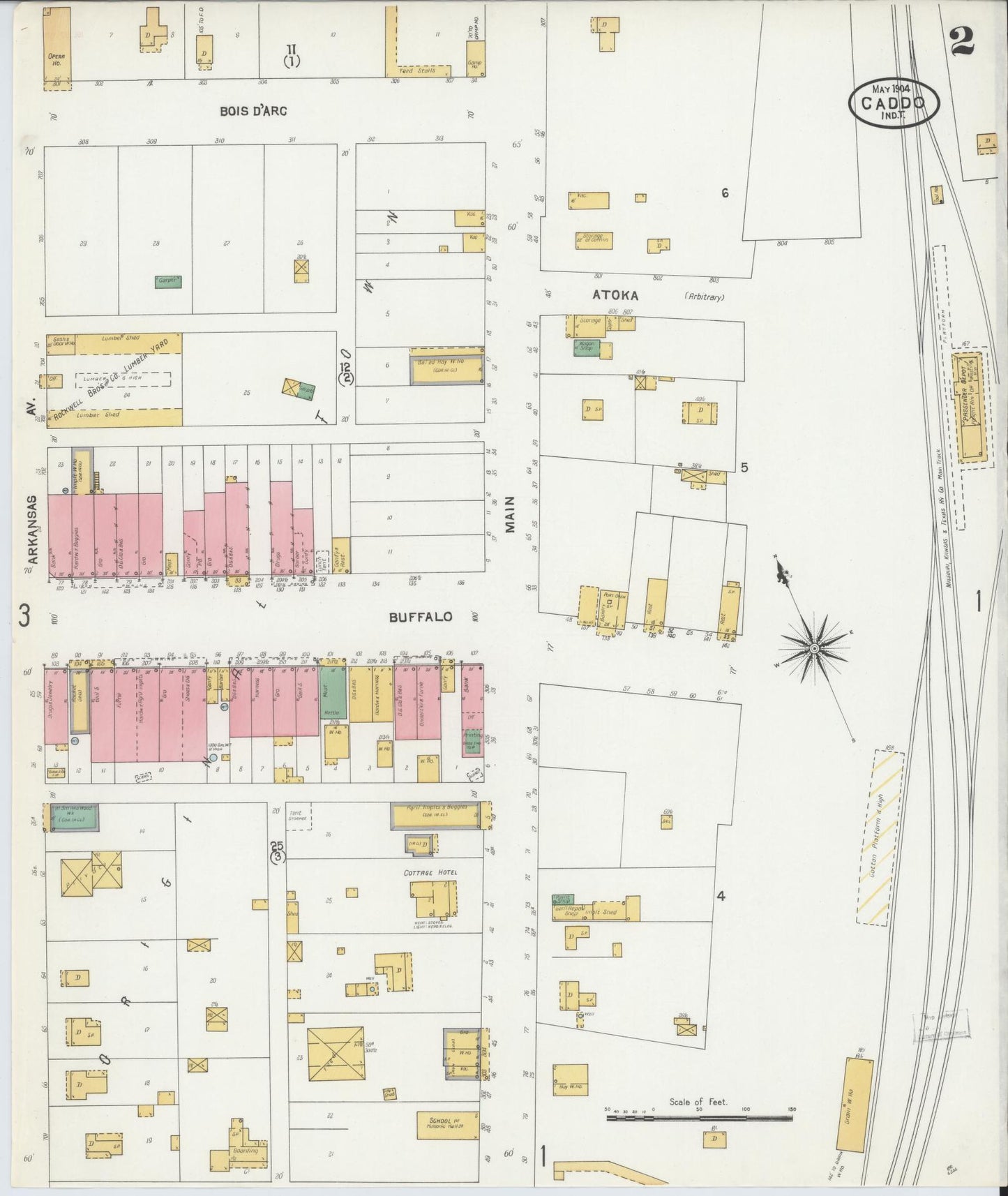 Sanborn Fire Insurance Map from Caddo, Bryan County, Oklahoma (1904), Sheet #0002 - Historic Sanborn Fire Insurance Map Print, vintage old map wall art, antique decor, genealogy gift, Oklahoma Oklahoma map