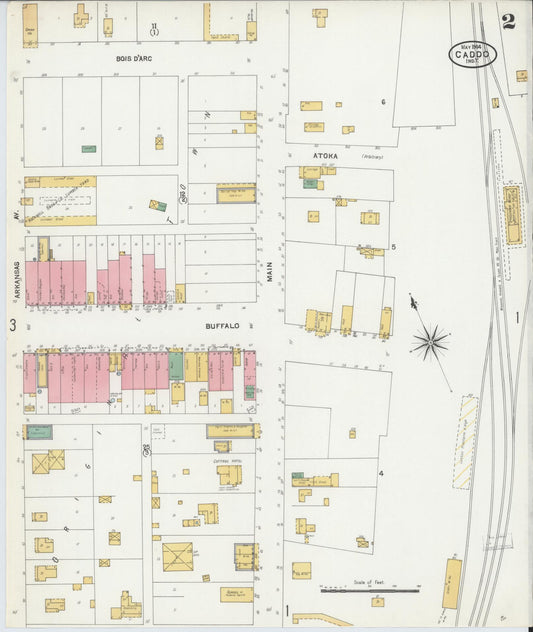 Sanborn Fire Insurance Map from Caddo, Bryan County, Oklahoma (1904), Sheet #0002 - Historic Sanborn Fire Insurance Map Print, vintage old map wall art, antique decor, genealogy gift, Oklahoma Oklahoma map