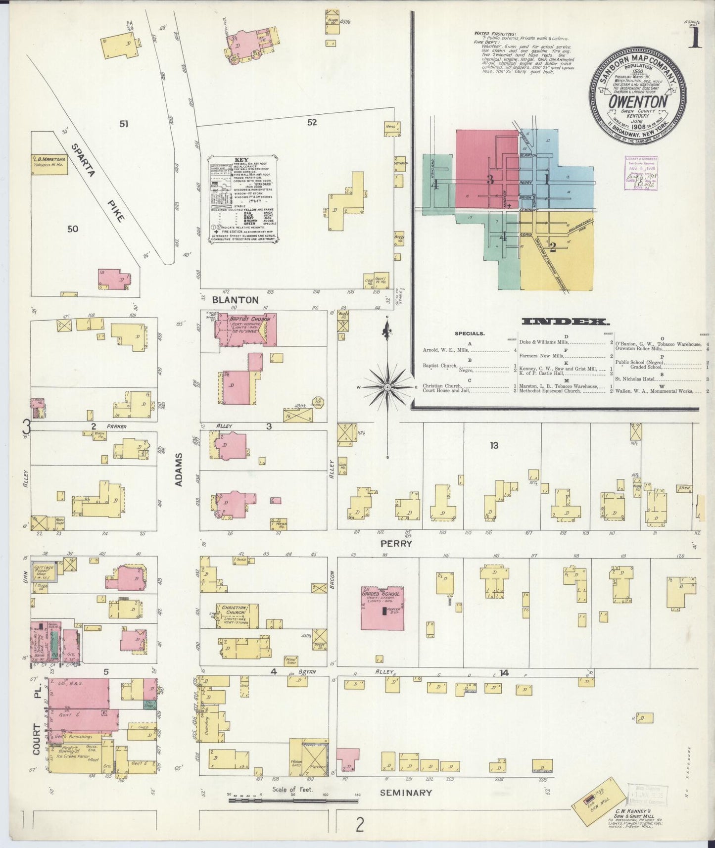 Sanborn Fire Insurance Map from Owenton, Owen County, Kentucky (1908), Sheet #0001 - Complete Map Set gallery image, historic Sanborn map, vintage wall art, Kentucky Kentucky