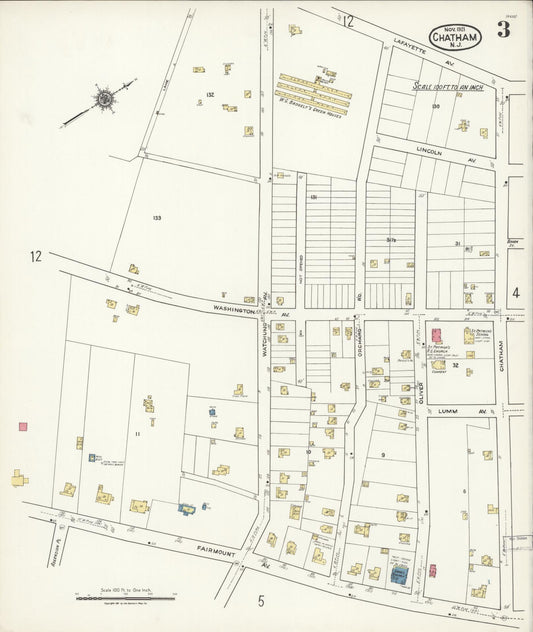 Sanborn Fire Insurance Map from Chatham, Morris County, New Jersey (1921), Sheet #0003 - Historic Sanborn Fire Insurance Map Print, vintage old map wall art, antique decor, genealogy gift, New Jersey New Jersey map