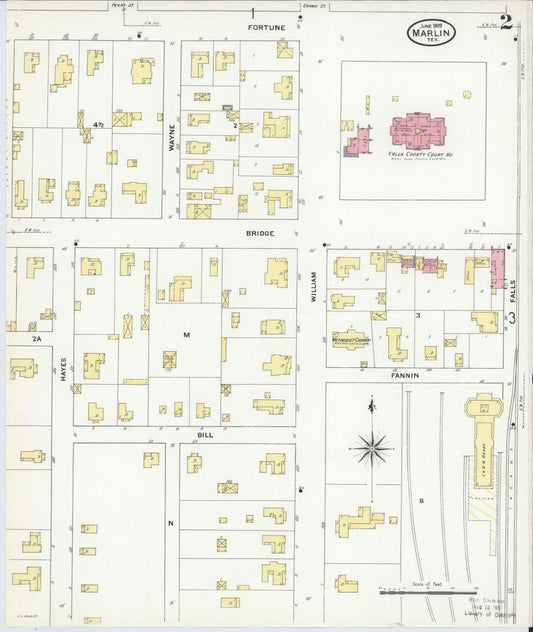 Sanborn Fire Insurance Map from Marlin, Falls County, Texas (1909), Sheet #0002 - Historic Sanborn Fire Insurance Map Print, vintage old map wall art, antique decor, genealogy gift, Texas Texas map