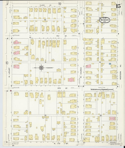 Sanborn Fire Insurance Map from Newark, Licking County, Ohio (1912), Sheet #0015 - Historic Sanborn Fire Insurance Map Print, vintage old map wall art, antique decor, genealogy gift, Ohio Ohio map
