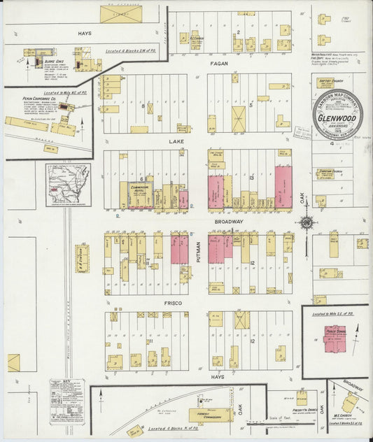 Sanborn Fire Insurance Map from Glenwood, Pike County, Arkansas (1919), Sheet #0001 - Historic Sanborn Fire Insurance Map Print, vintage old map wall art, antique decor, genealogy gift, Arkansas Arkansas map
