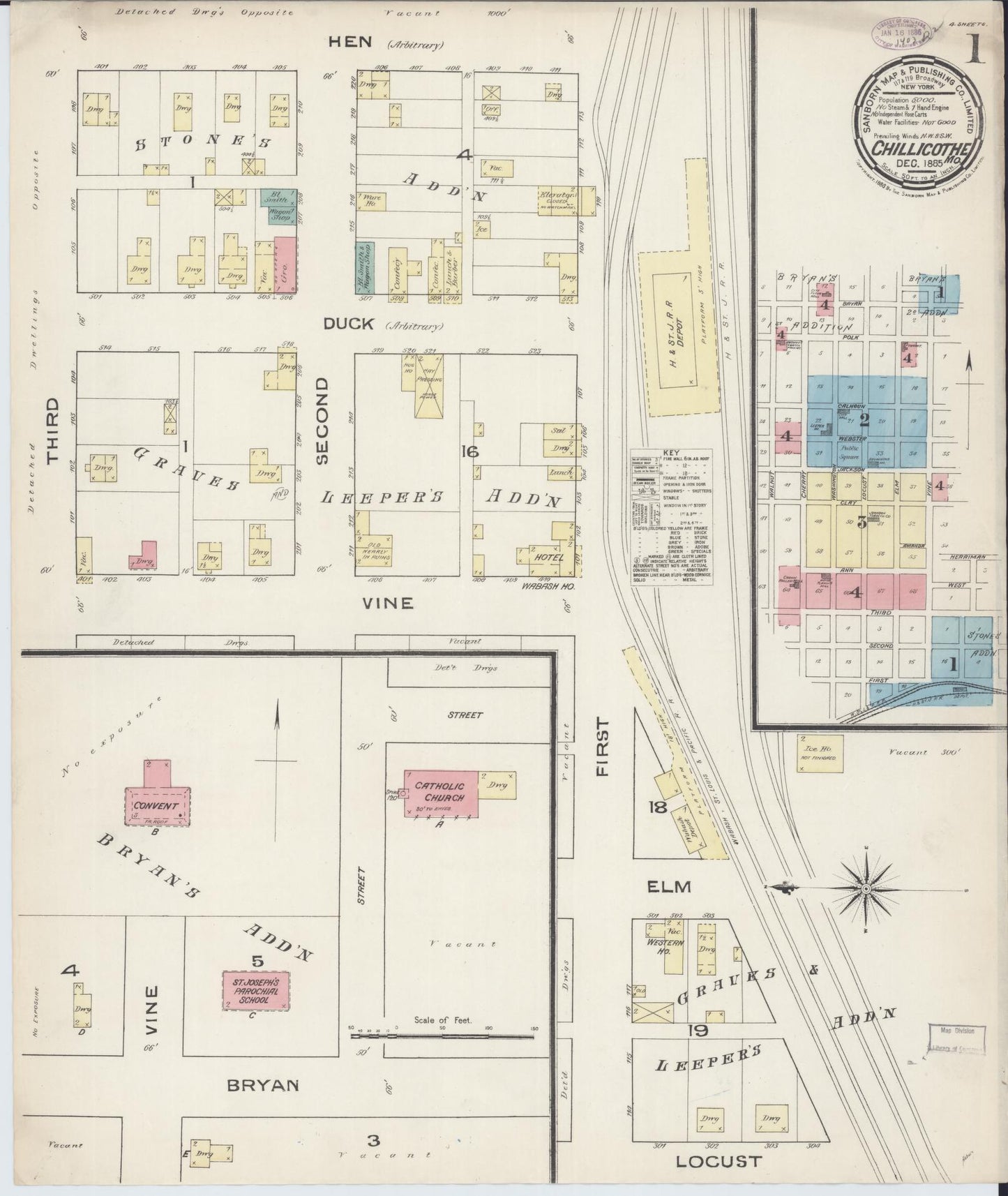 Sanborn Fire Insurance Map from Chillicothe, Livingston County, Missouri (1885), Sheet #0001 - Complete Map Set gallery image, historic Sanborn map, vintage wall art, Missouri Missouri