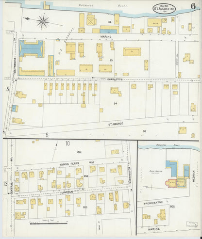 Sanborn Fire Insurance Map from Saint Augustine, Saint John's County, Florida (1904), Sheet #0006 - Historic Sanborn Fire Insurance Map Print, vintage old map wall art, antique decor, genealogy gift, Florida Florida map