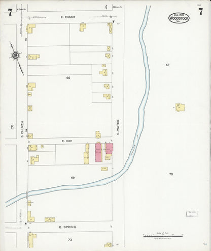 Sanborn Fire Insurance Map from Woodstock, Shenandoah County, Virginia (1924), Sheet #0007 - Historic Sanborn Fire Insurance Map Print, vintage old map wall art, antique decor, genealogy gift, Virginia Virginia map