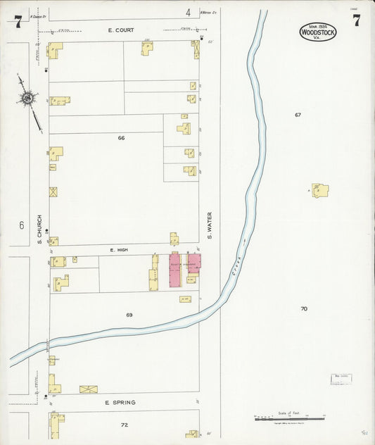 Sanborn Fire Insurance Map from Woodstock, Shenandoah County, Virginia (1924), Sheet #0007 - Historic Sanborn Fire Insurance Map Print, vintage old map wall art, antique decor, genealogy gift, Virginia Virginia map