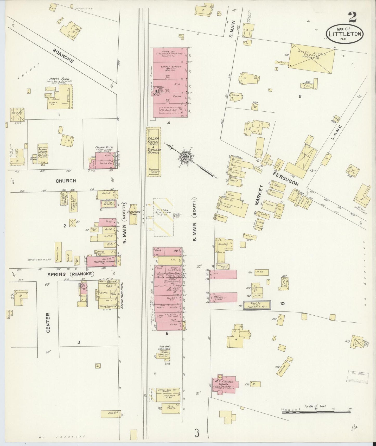 Sanborn Fire Insurance Map from Littleton, Halifax And Warren County, North Carolina (1912), Sheet #0002 - Complete Map Set gallery image, historic Sanborn map, vintage wall art, North Carolina North Carolina