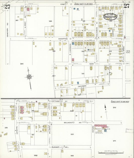 Sanborn Fire Insurance Map from Bridgeton, Cumberland County, New Jersey (1923), Sheet #0027 - Historic Sanborn Fire Insurance Map Print, vintage old map wall art, antique decor, genealogy gift, New Jersey New Jersey map
