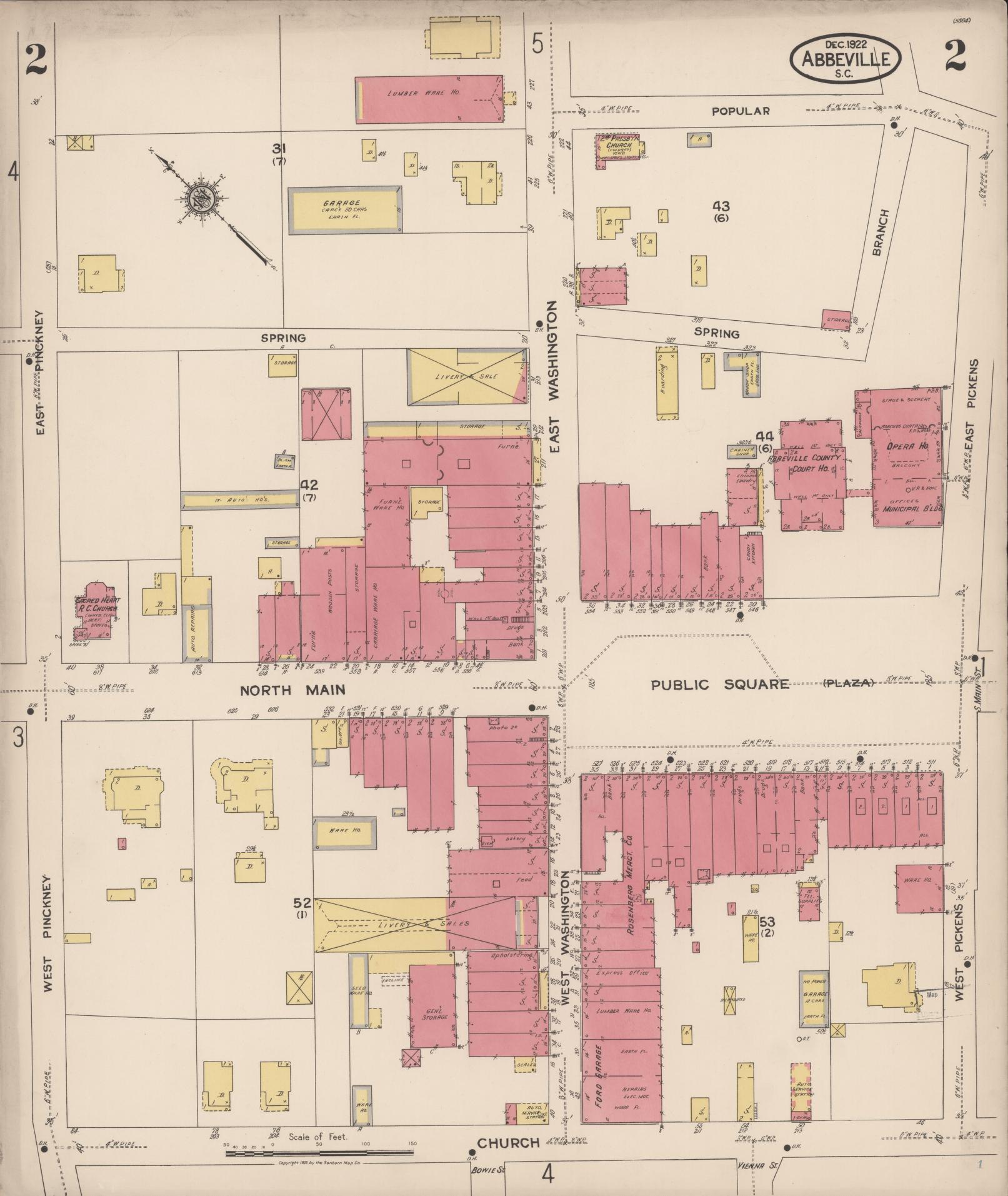 Sanborn Fire Insurance Map from Abbeville, Abbeville County, South Carolina (1922), Sheet #0002 - Complete Map Set gallery image, historic Sanborn map, vintage wall art, South Carolina South Carolina