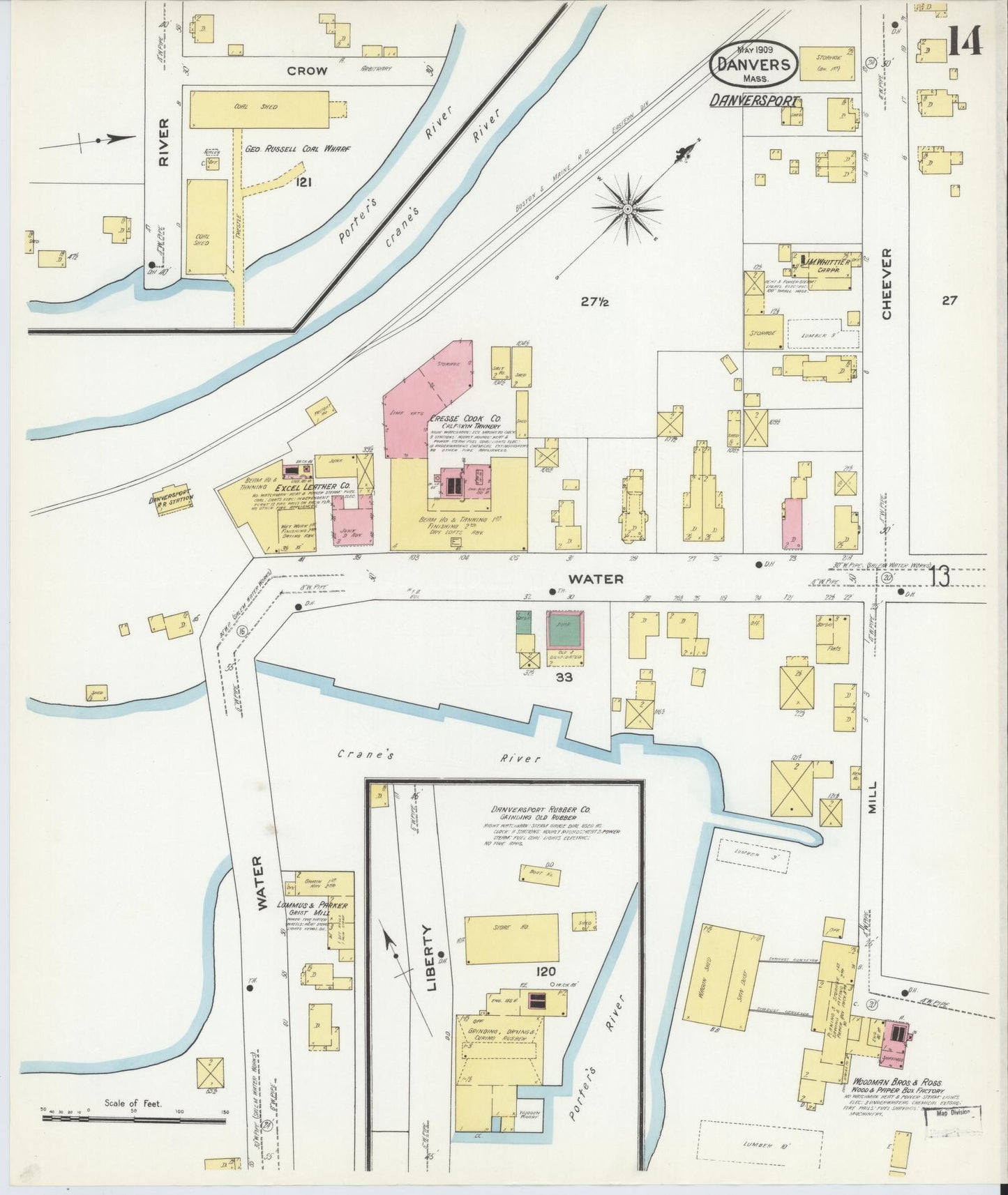 Sanborn Fire Insurance Map from Danvers, Essex County, Massachusetts (1909), Sheet #0014 - Complete Map Set gallery image, historic Sanborn map, vintage wall art, Massachusetts Massachusetts