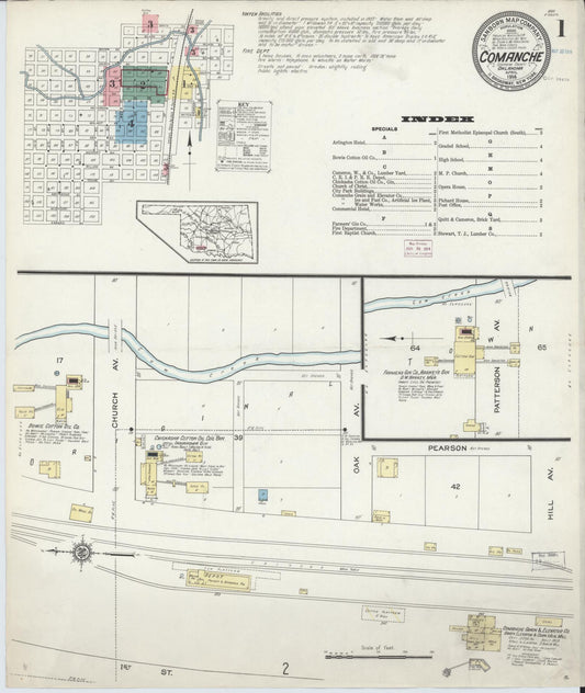 Sanborn Fire Insurance Map from Comanche, Stephens County, Oklahoma (1914), Sheet #0001 - Historic Sanborn Fire Insurance Map Print, vintage old map wall art, antique decor, genealogy gift, Oklahoma Oklahoma map