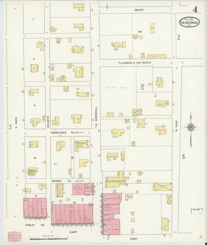 Sanborn Fire Insurance Map from Henderson, Rusk County, Texas (1912), Sheet #0004 - Historic Sanborn Fire Insurance Map Print, vintage old map wall art, antique decor, genealogy gift, Texas Texas map