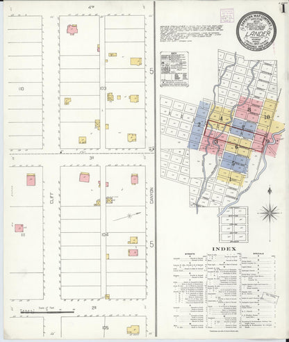 Sanborn Fire Insurance Map from Lander, Fremont County, Wyoming (1907), Sheet #0001 - Complete Map Set gallery image, historic Sanborn map, vintage wall art, Wyoming Wyoming