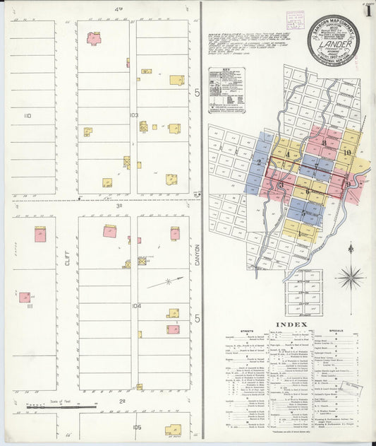 Sanborn Fire Insurance Map from Lander, Fremont County, Wyoming (1907), Sheet #0001 - Complete Map Set gallery image, historic Sanborn map, vintage wall art, Wyoming Wyoming