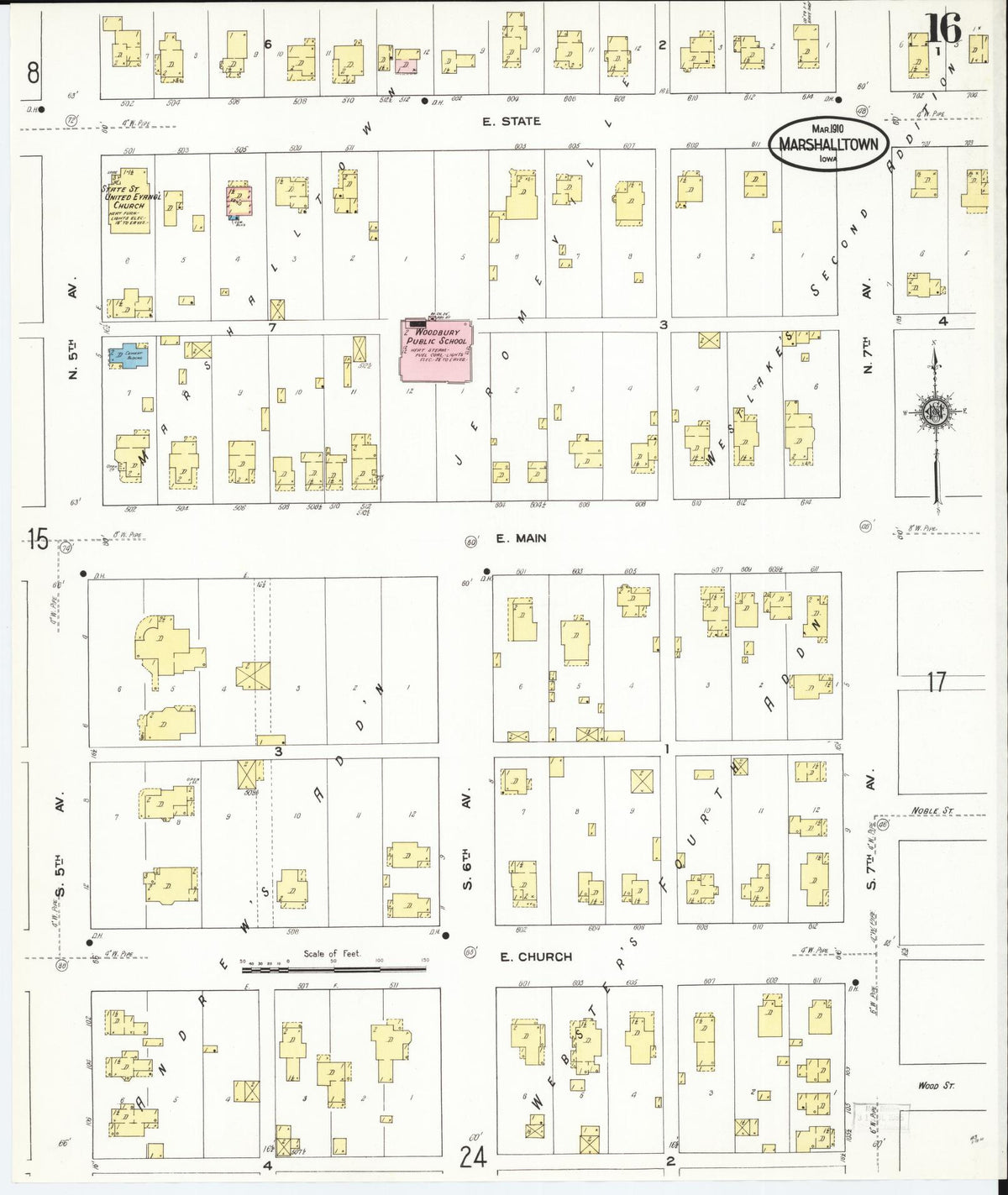 Sanborn Fire Insurance Map from Marshalltown, Marshall County, Iowa (1910), Sheet #0016 - Historic Sanborn Fire Insurance Map Print, vintage old map wall art