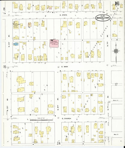Sanborn Fire Insurance Map from Marshalltown, Marshall County, Iowa (1910), Sheet #0016 - Historic Sanborn Fire Insurance Map Print, vintage old map wall art