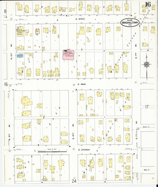 Sanborn Fire Insurance Map from Marshalltown, Marshall County, Iowa (1910), Sheet #0016 - Historic Sanborn Fire Insurance Map Print, vintage old map wall art