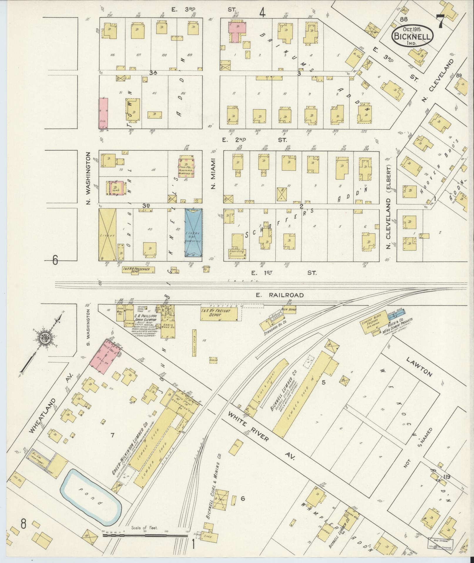 Sanborn Fire Insurance Map from Bicknell, Knox County, Indiana (1915), Sheet #0007 - Complete Map Set gallery image, historic Sanborn map, vintage wall art, Indiana Indiana
