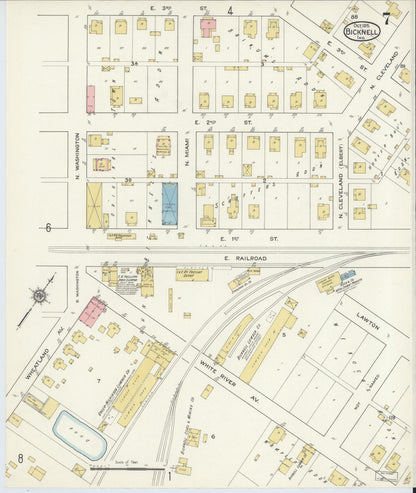 Sanborn Fire Insurance Map from Bicknell, Knox County, Indiana (1915), Sheet #0007 - Complete Map Set gallery image, historic Sanborn map, vintage wall art, Indiana Indiana