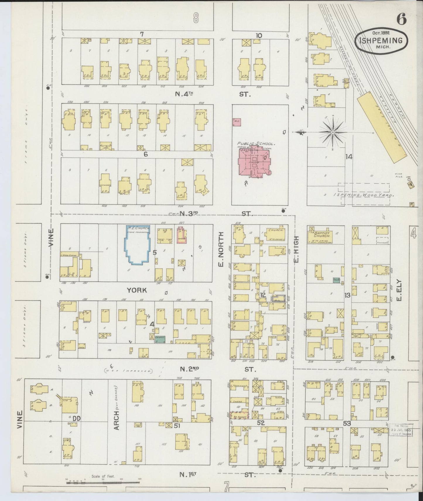 Sanborn Fire Insurance Map from Ishpeming, Marquette County, Michigan (1892), Sheet #0006 - Complete Map Set gallery image, historic Sanborn map, vintage wall art, Michigan Michigan