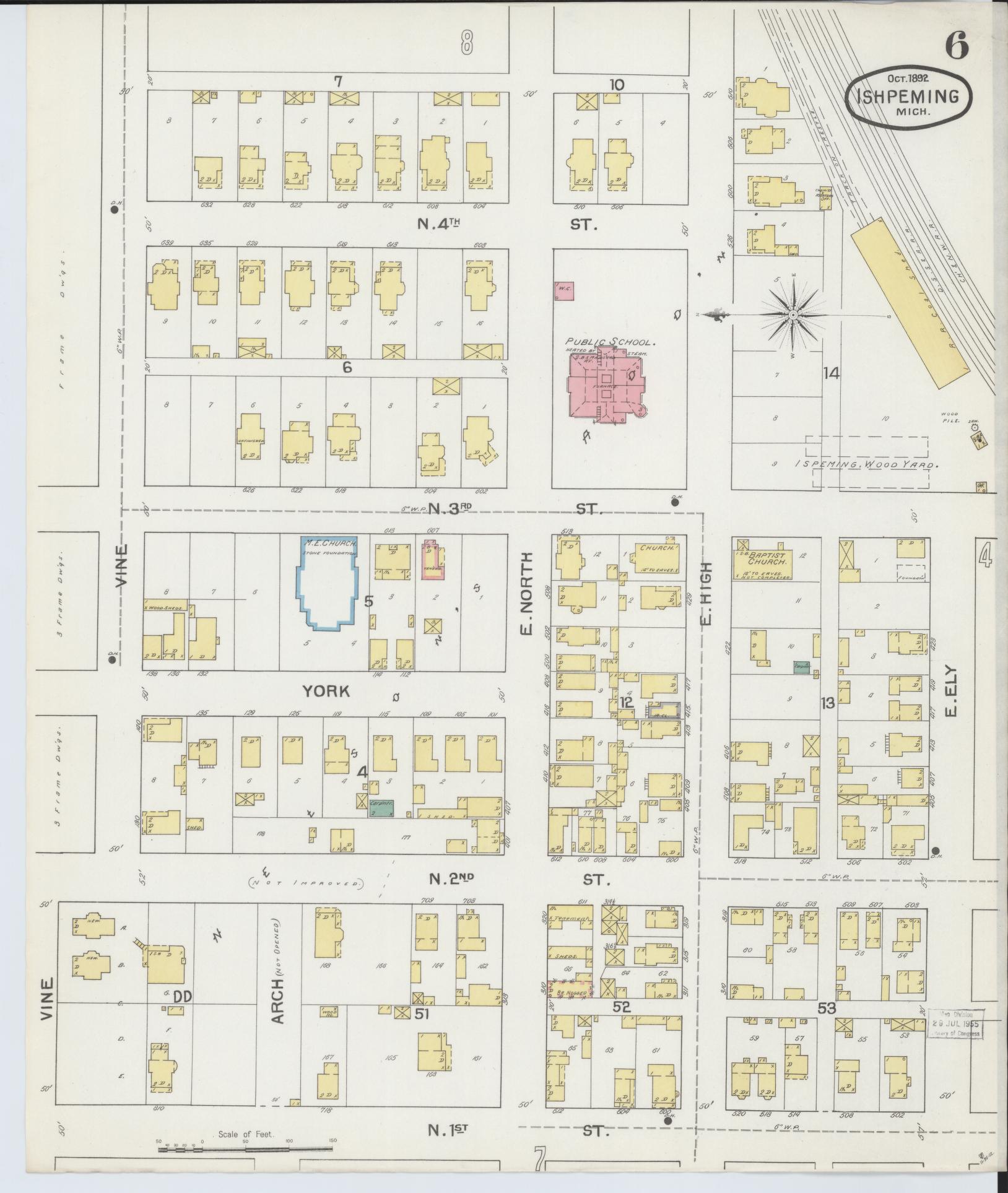 Sanborn Fire Insurance Map from Ishpeming, Marquette County, Michigan (1892), Sheet #0006 - Complete Map Set gallery image, historic Sanborn map, vintage wall art, Michigan Michigan
