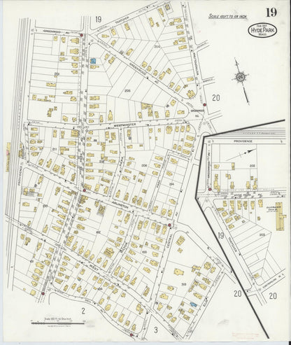 Sanborn Fire Insurance Map from Hyde Park, Norfolk County, Massachusetts (1917), Sheet #0019 - Complete Map Set gallery image, historic Sanborn map, vintage wall art, Massachusetts Massachusetts