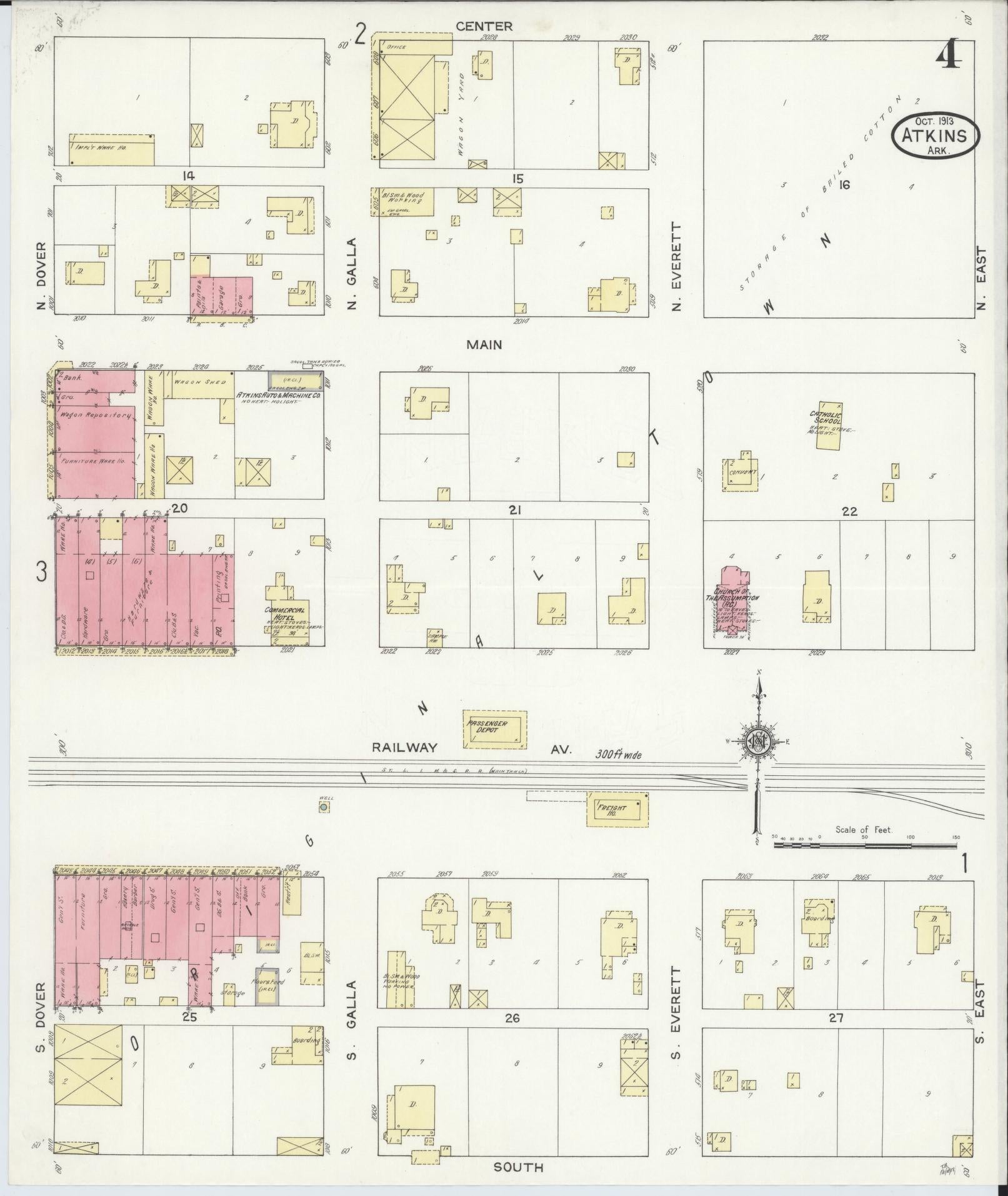 Sanborn Fire Insurance Map from Atkins, Pope County, Arkansas (1913), Sheet #0004 - Historic Sanborn Fire Insurance Map Print, vintage old map wall art, antique decor, genealogy gift, Arkansas Arkansas map