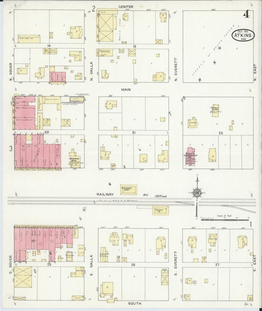 Sanborn Fire Insurance Map from Atkins, Pope County, Arkansas (1913), Sheet #0004 - Historic Sanborn Fire Insurance Map Print, vintage old map wall art, antique decor, genealogy gift, Arkansas Arkansas map