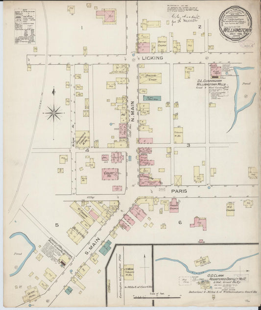 Sanborn Fire Insurance Map from Williamstown, Grant County, Kentucky (1886), Sheet #0001 - Historic Sanborn Fire Insurance Map Print, vintage old map wall art, antique decor, genealogy gift, Kentucky Kentucky map